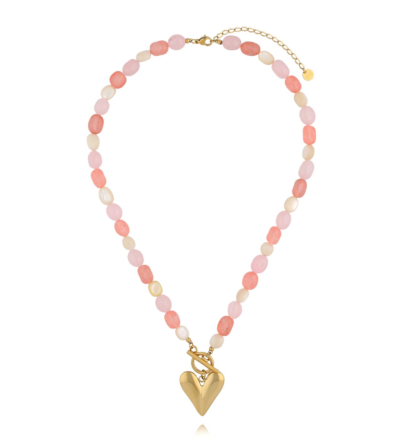 Naszyjnik w różowych tonach ze złotym sercem - By Dziubeka