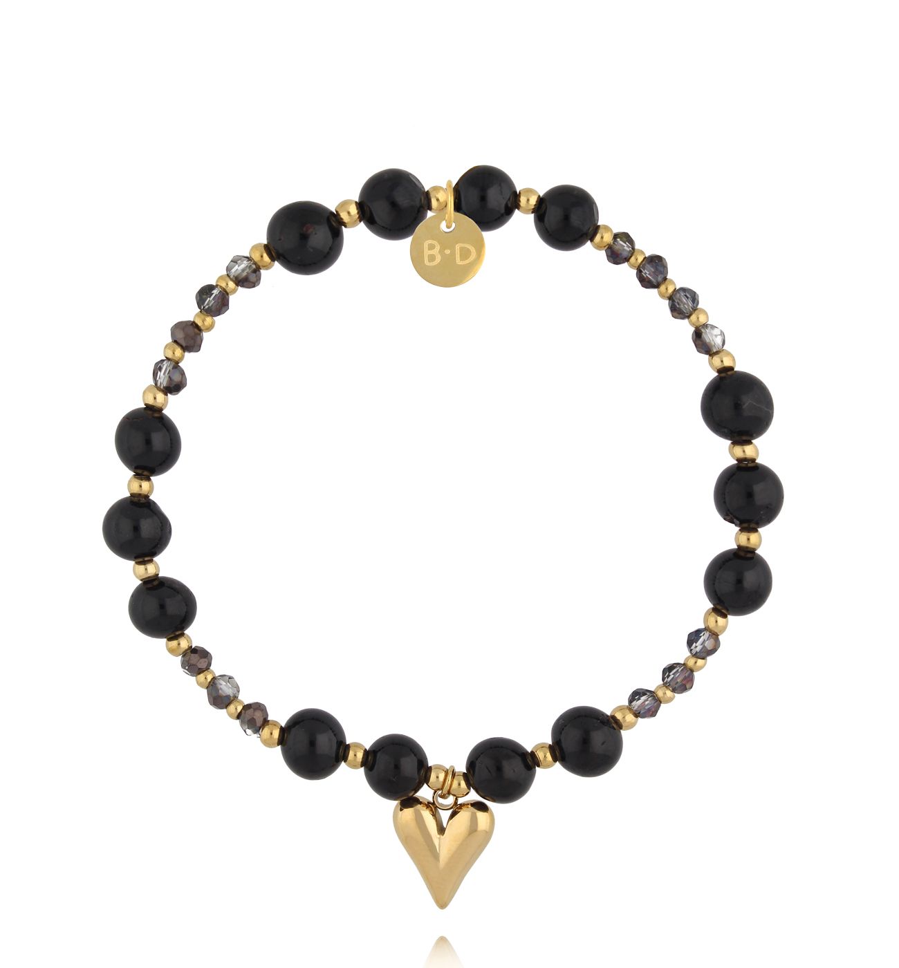 Bransoletka z czarnym turmalinem i złotym sercem BPA0618