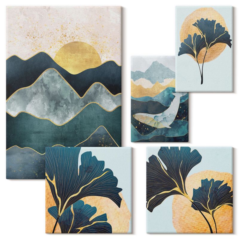 Set Obrazów na Płótnie Wallfluent Abstrakcyjne widoki górskie 5 szt.