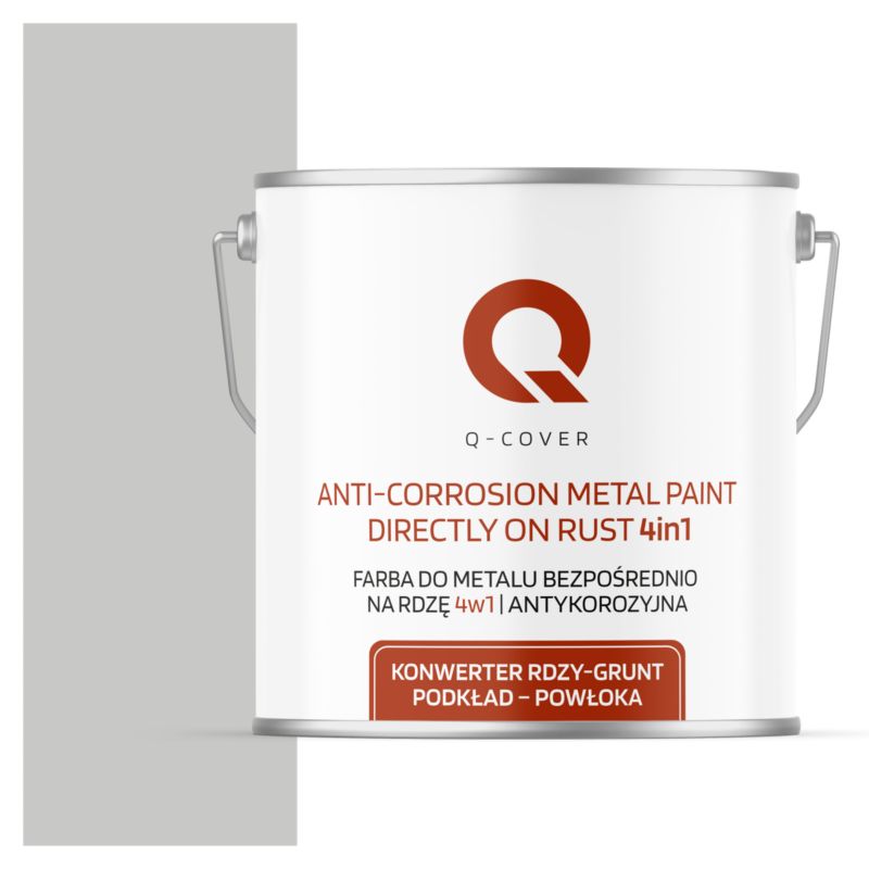 Farba do Metalu Prosto na Rdzę 4w1 Q-Cover Szary mleczny RAL7047 Satyna 5L