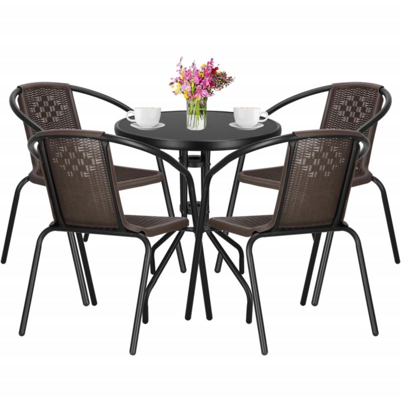 Zestaw mebli ogrodowych Springos stół okrągły i 4 krzesła metalowe czarno-brązowe 1 kpl