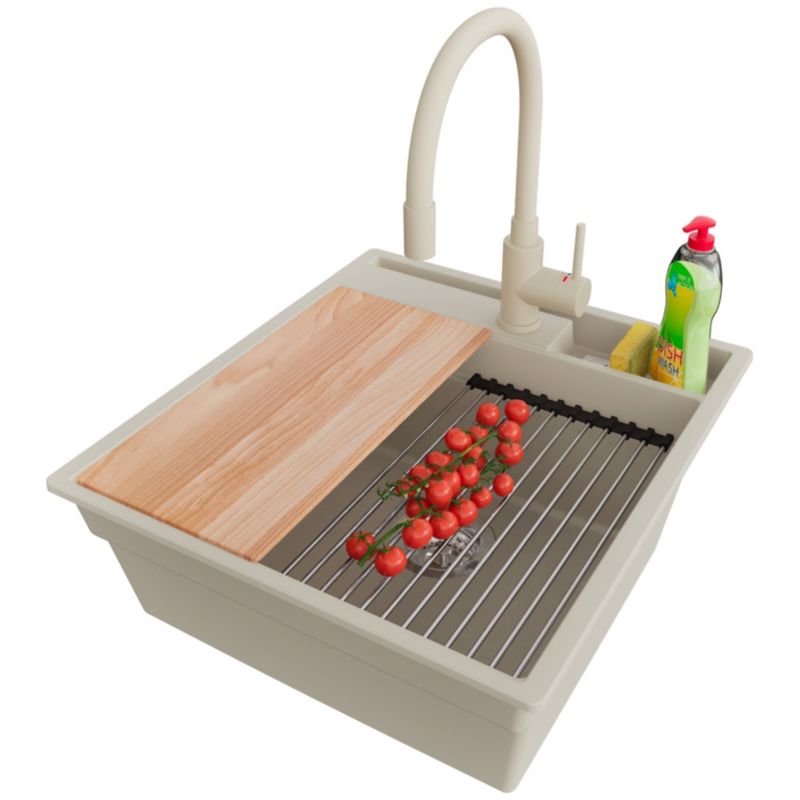 Zlewozmywak Granitowy Oslo Pocket PRIMAGRAN Nablatowy 48x53cm, Beżowy + Bateria + Syfon + Akcesorium, S172, 1 szt.