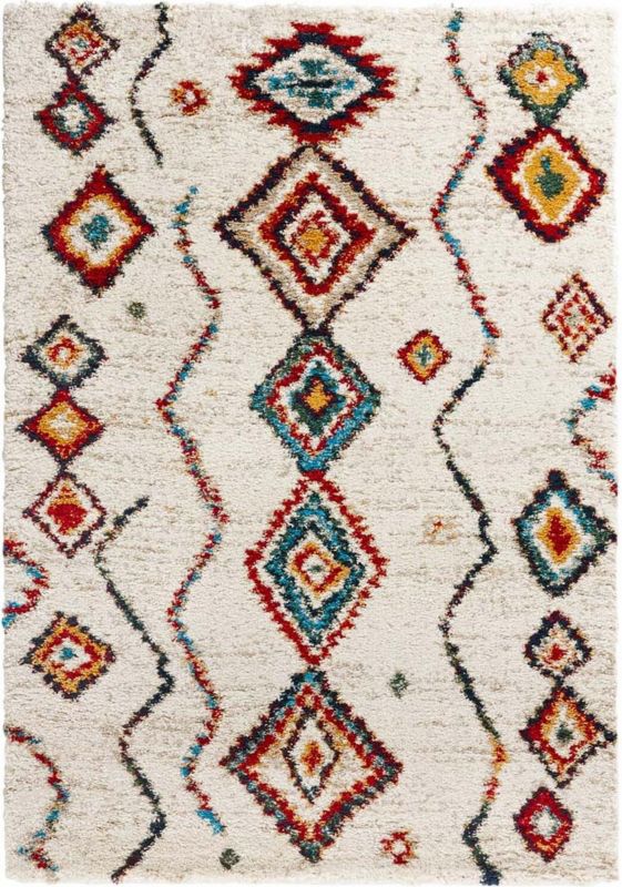 Dywan Mint Rugs shaggy do salonu 120x170cm, kremowe miękki włosie z wzorem boho 1 szt.
