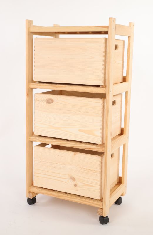 Regał drewniany na kółkach MODO24 eko 3 skrzynki w zestawie naturalne drewno 1 szt.