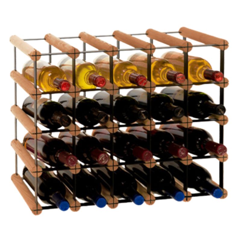 Stojak na wino MODO24 na butelki PET nowoczesny eko duży na 20 butelek czarny metal drewno brązowe 1 szt.