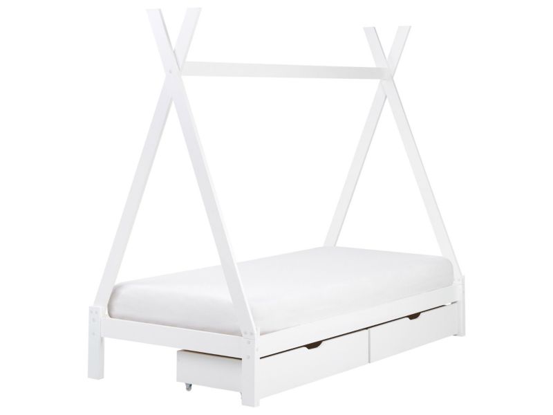 Łóżko z szufladami Drewno sosnowe Devay 90 x 200 cm Biały 1 szt.