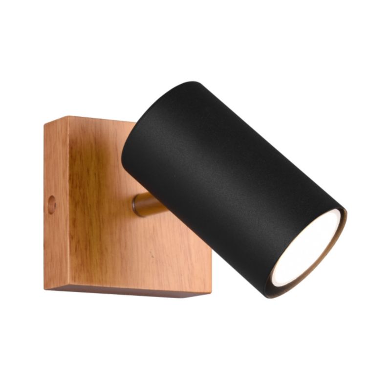 Kinkiet ścienny Trio Marley czarny-chromowany-jasne drewno 1 x GU10 x IP20 wym: 9 x 12 cm - 1 szt.