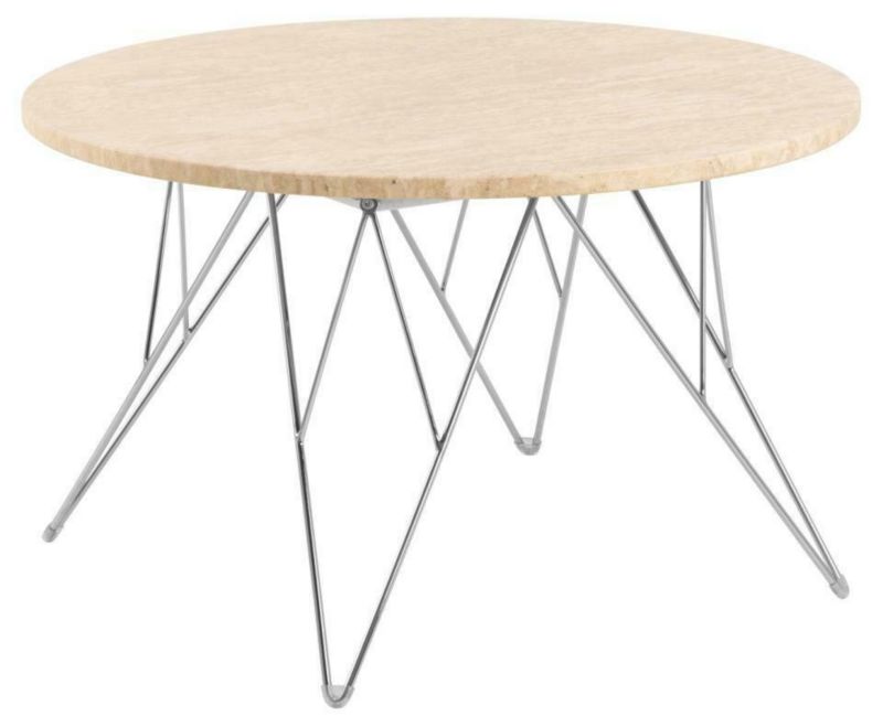 Stolik kawowy Prunus ACTONA stolik okrągły trawertyn glamour chrom nowoczesny 80 cm do salonu 1 szt.