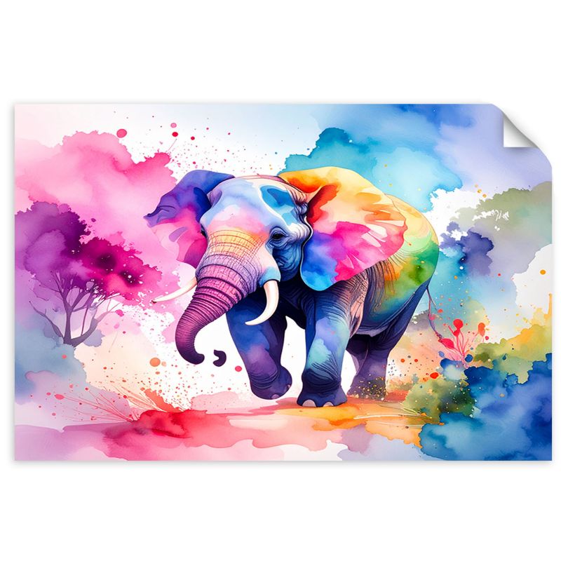 Naklejki samoprzylepne do salonu sypialni Feeby Kolorowy Słoń Safari Akwarela 45x30cm 1szt