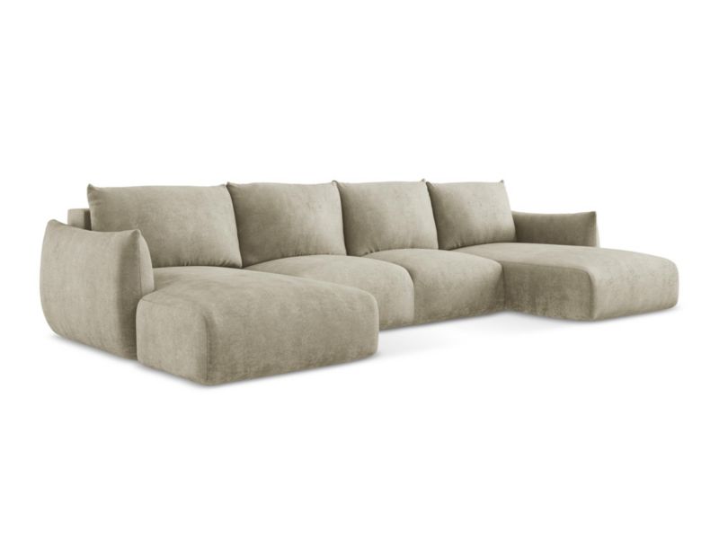 Sofa panoramiczna z funkcją spania LaMiaSofa SAVONA z tkaniny szenilowej 317x162 cm beżowy 1 szt.