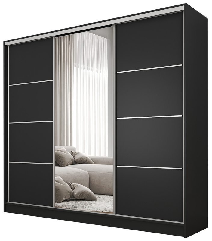 Szafa przesuwna z lustrem do sypialni 200 cm BEST półki szuflady