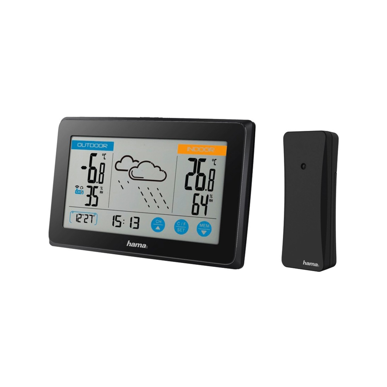 Stacja pogodowa wewnętrzna/zewnętrzna bezprzewodowa Touch czarna