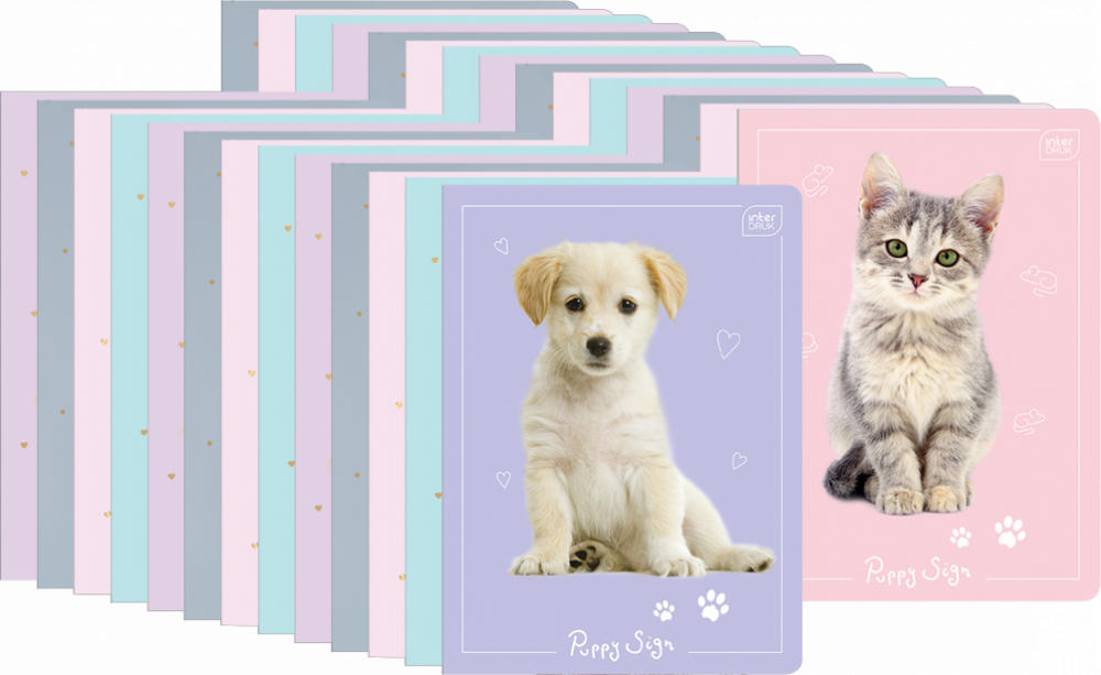 320x Zeszyt w kratkę Interdruk UV Puppy Sign, A5, 16 kartek, mix wzorów