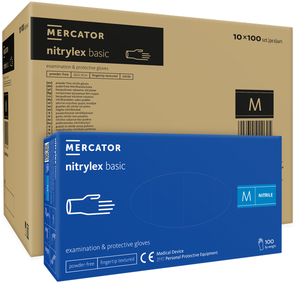 10x Rękawiczki nitrylowe jednorazowe Nitrylex Basic PF, bezpudrowe, rozmiar M, 100 sztuk, niebieski