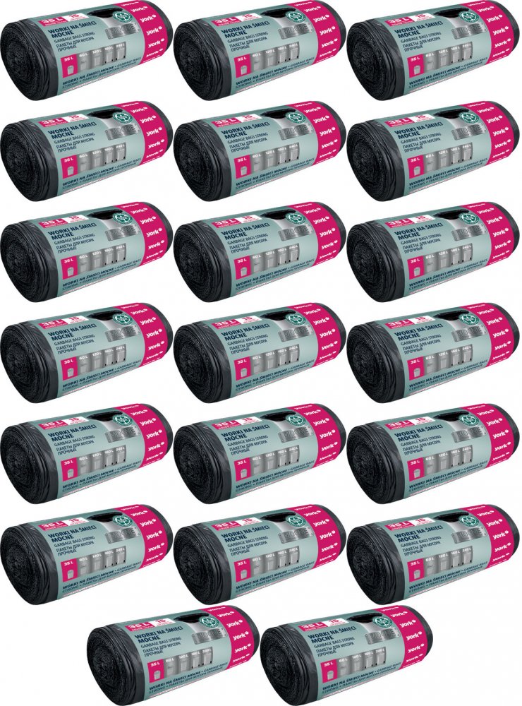 20x Worki na śmieci York Mocne, na odpady zmieszane, 35l, 15 sztuk, czarny