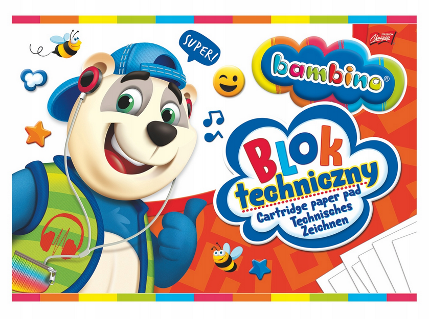 Blok techniczny Bambino Zwierzaki Uczniaki, A4, 10 kartek, biały