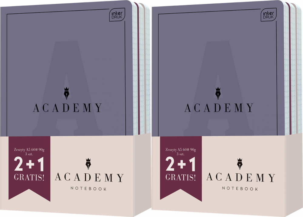 2x Zeszyt w kratkę Interdruk Academy, A5, 60 kartek, 3 sztuki, mix kolorów