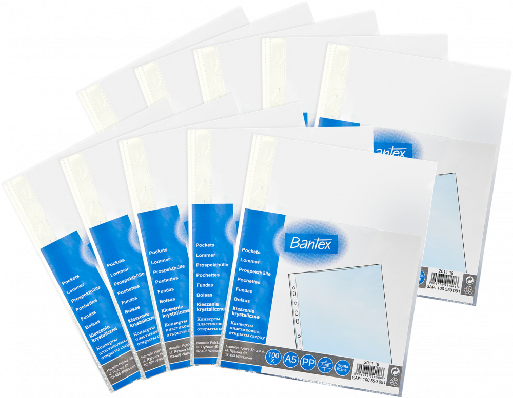 10x Koszulki krystaliczne Bantex, A5, 45μm, 100 sztuk, transparentny
