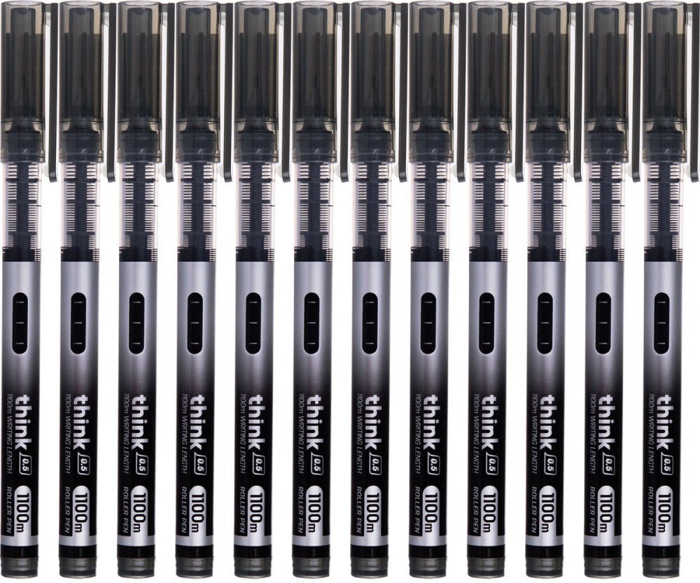 12x Pióro kulkowe Deli Think, 0.5mm, czarny