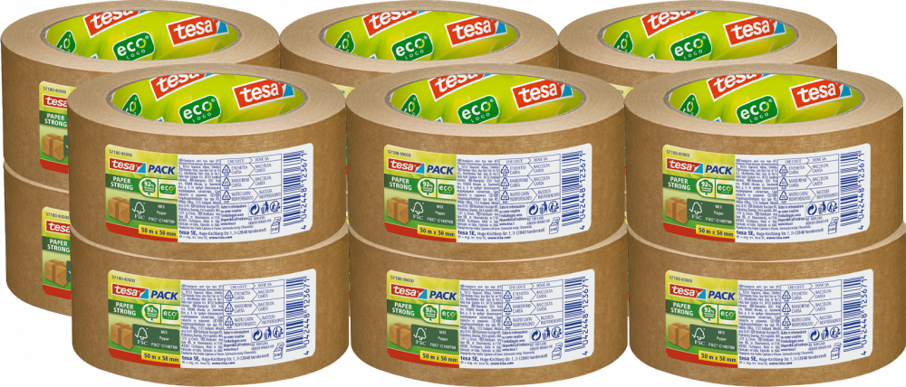 12x Taśma pakowa papierowa tesa Paper Strong ecoLogo, 50mm x 50m, brązowy