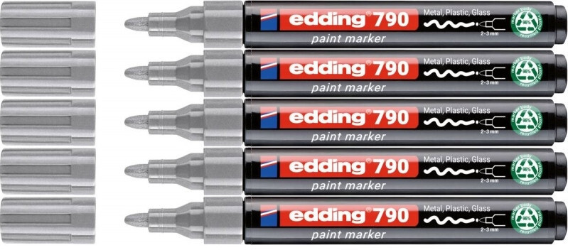 5x Marker olejowy edding e-790 PCR, okrągła, 2-3 mm, srebrny