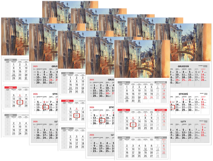 10x Kalendarz ścienny 2026, Udziałowiec, trójdzielny, 310x680mm kamienica