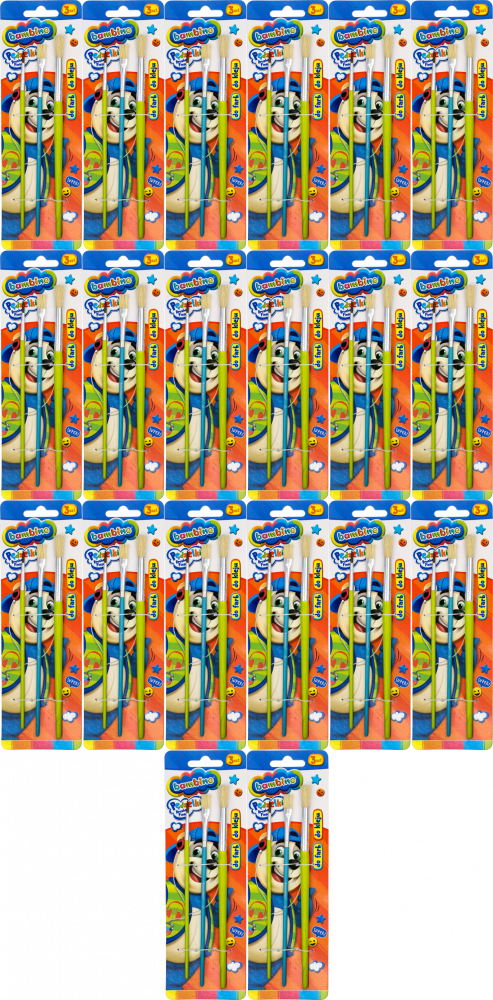 20x Zestaw pędzli Bambino Zwierzaki Uczniaki, do farb i kleju, 3 sztuki, rozmiar 4/8/16