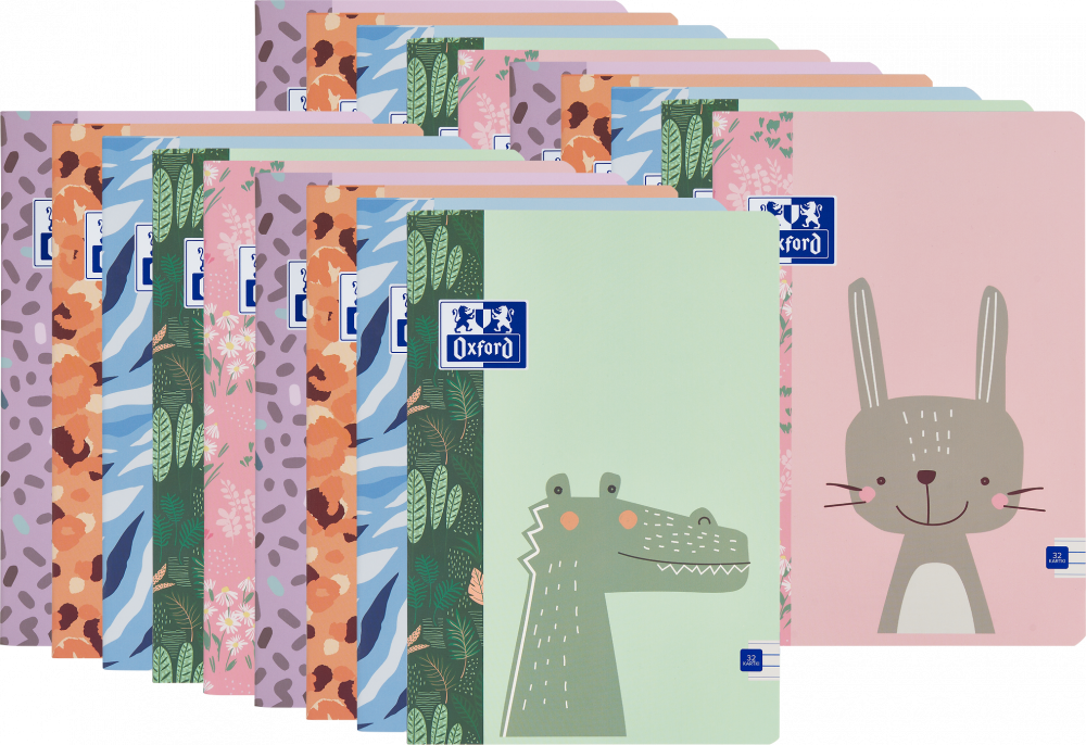 20x Zeszyt w wąskie linie Oxford Kids, A5, miękka oprawa, 32 kartki, mix wzorów