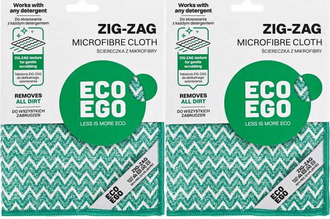 2x Ściereczka z mikrofibry Eco Ego Zig-Zag, antybakteryjna, uniwersalna, 35x35cm, 1 sztuka, zielono-biały