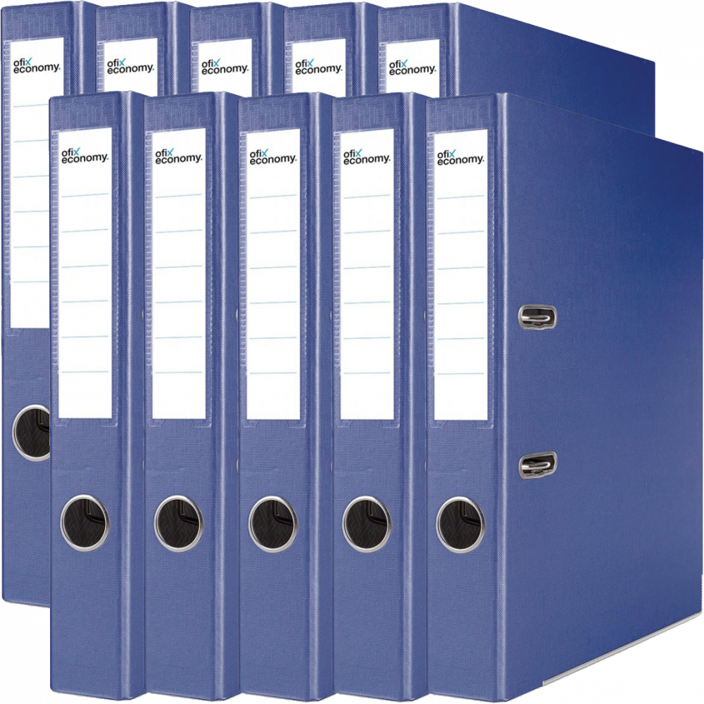 10x Segregator A4 Ofix Economy, z wyklejką, 50mm, do 350 kartek, granatowy