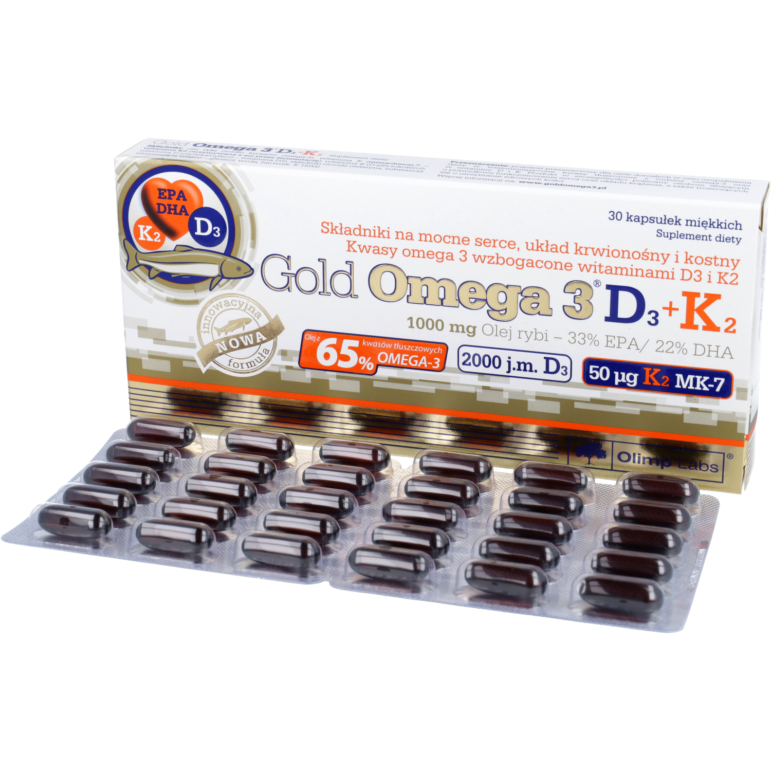 Olimp, gold omega 3 d3+ k2, 30 kapsułek