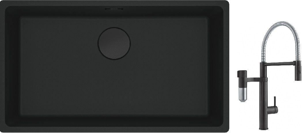 Franke Maris MRG 110-72 zlewozmywak 72x40 cm Fragranite czarny mat z baterią kuchenną Vital Semi-Pro czarny mat/stal (1250697757, ... - Wysyłka w 24h