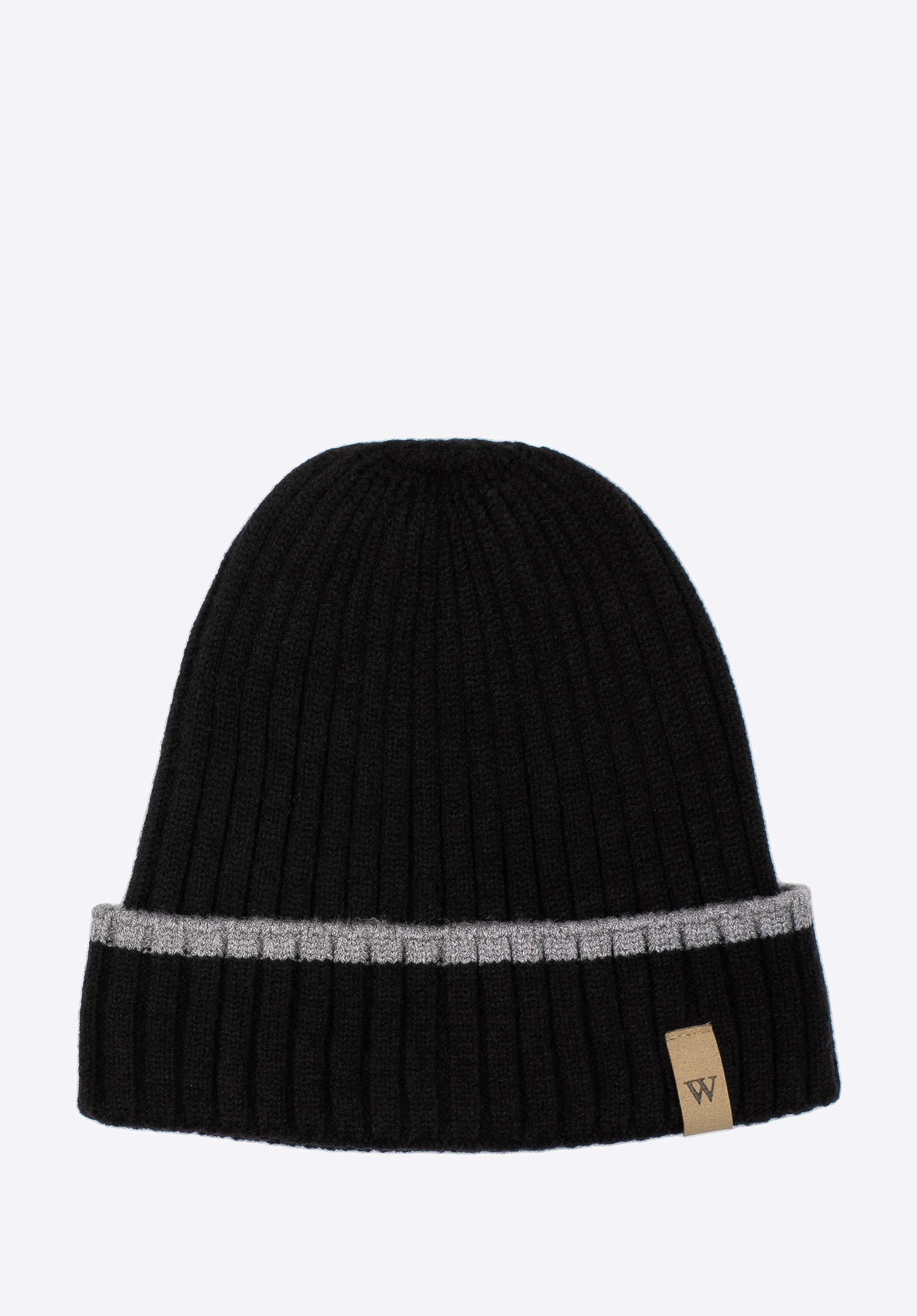 Męska czapka z kolorowym paskiem prosta czarno-szara