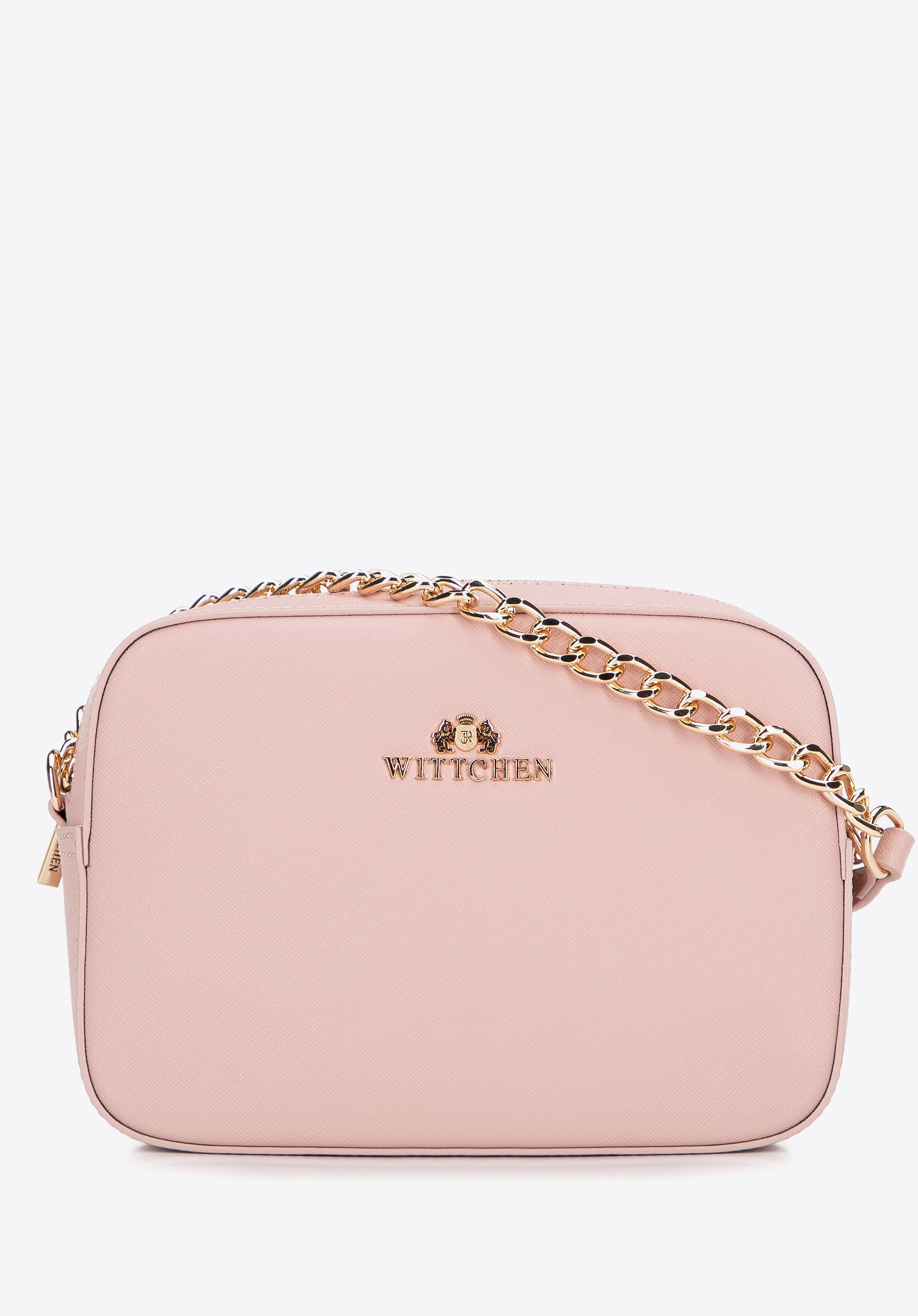 Damska listonoszka ze skóry saffiano pudełkowa pudrowy róż