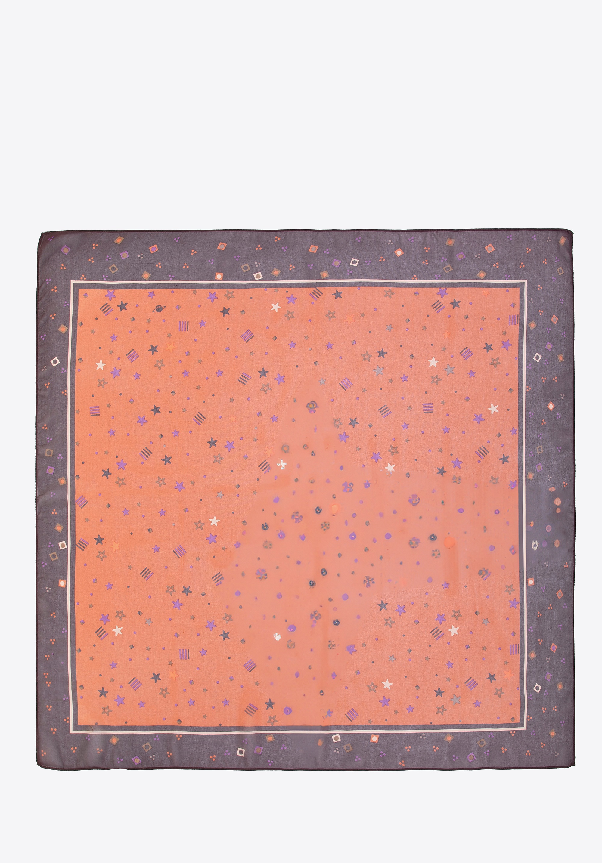 Wzorzysta damska apaszka z jedwabiu brązowo - pomarańczowa