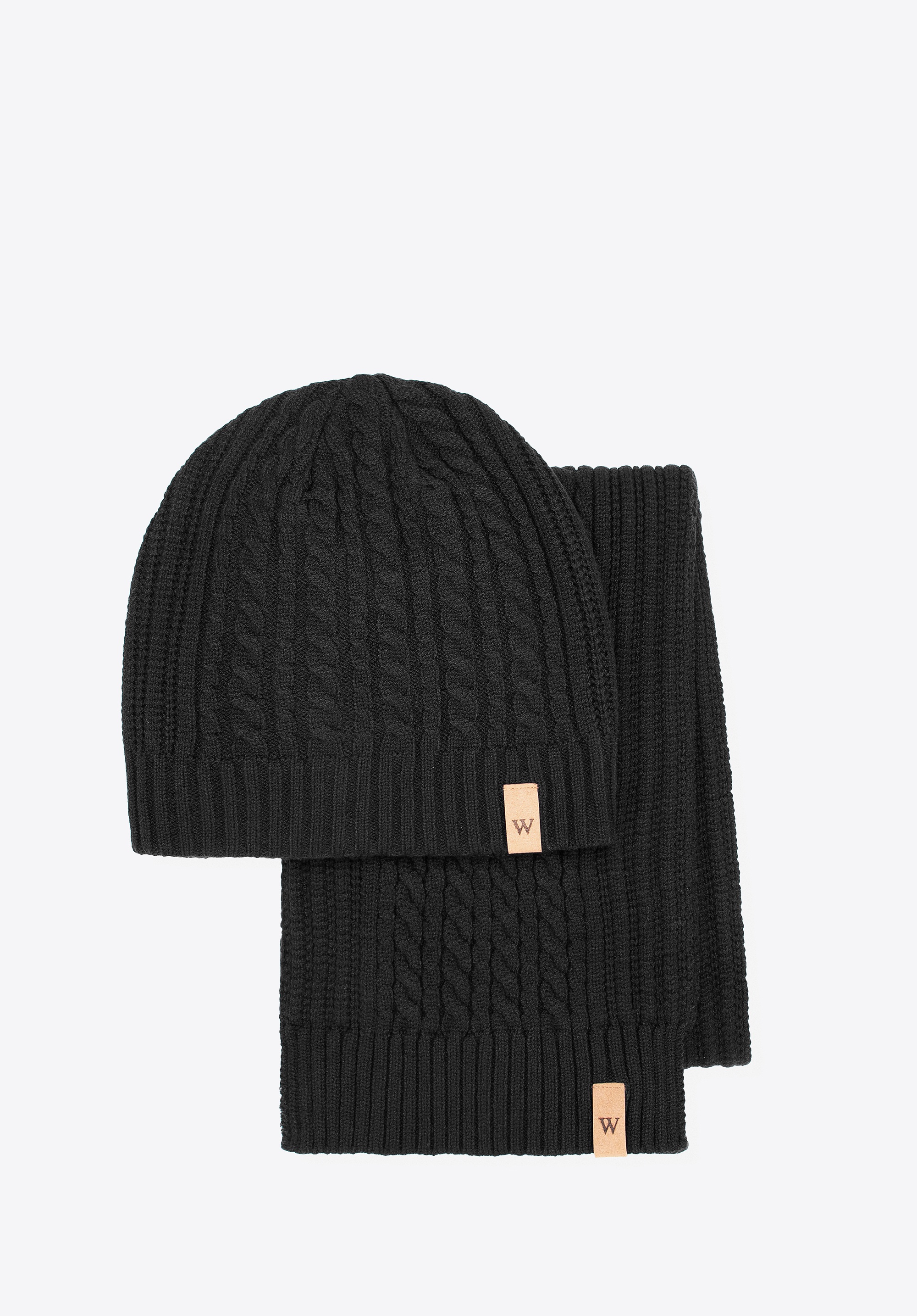 Klasyczny komplet zimowy z ozdobnym splotem czarny