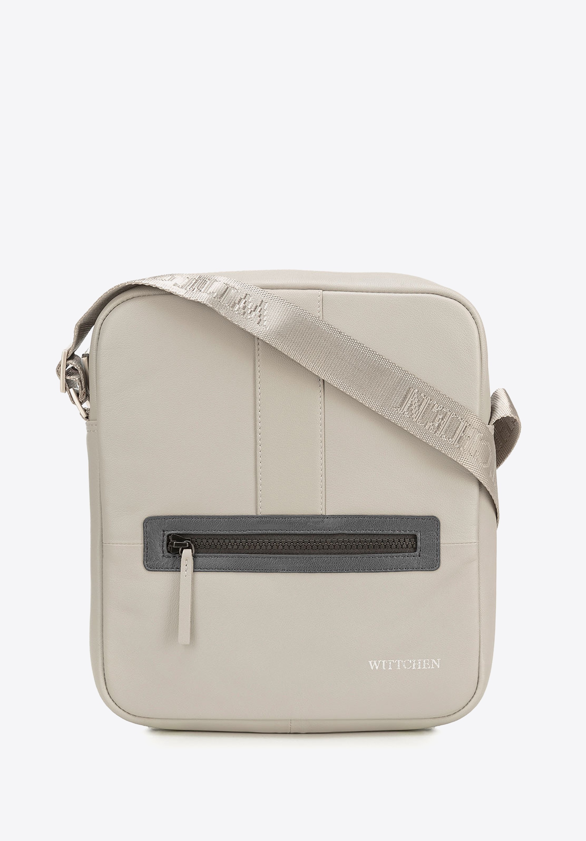 Męska listonoszka skórzana stębnowana średnia szaro-brązowa