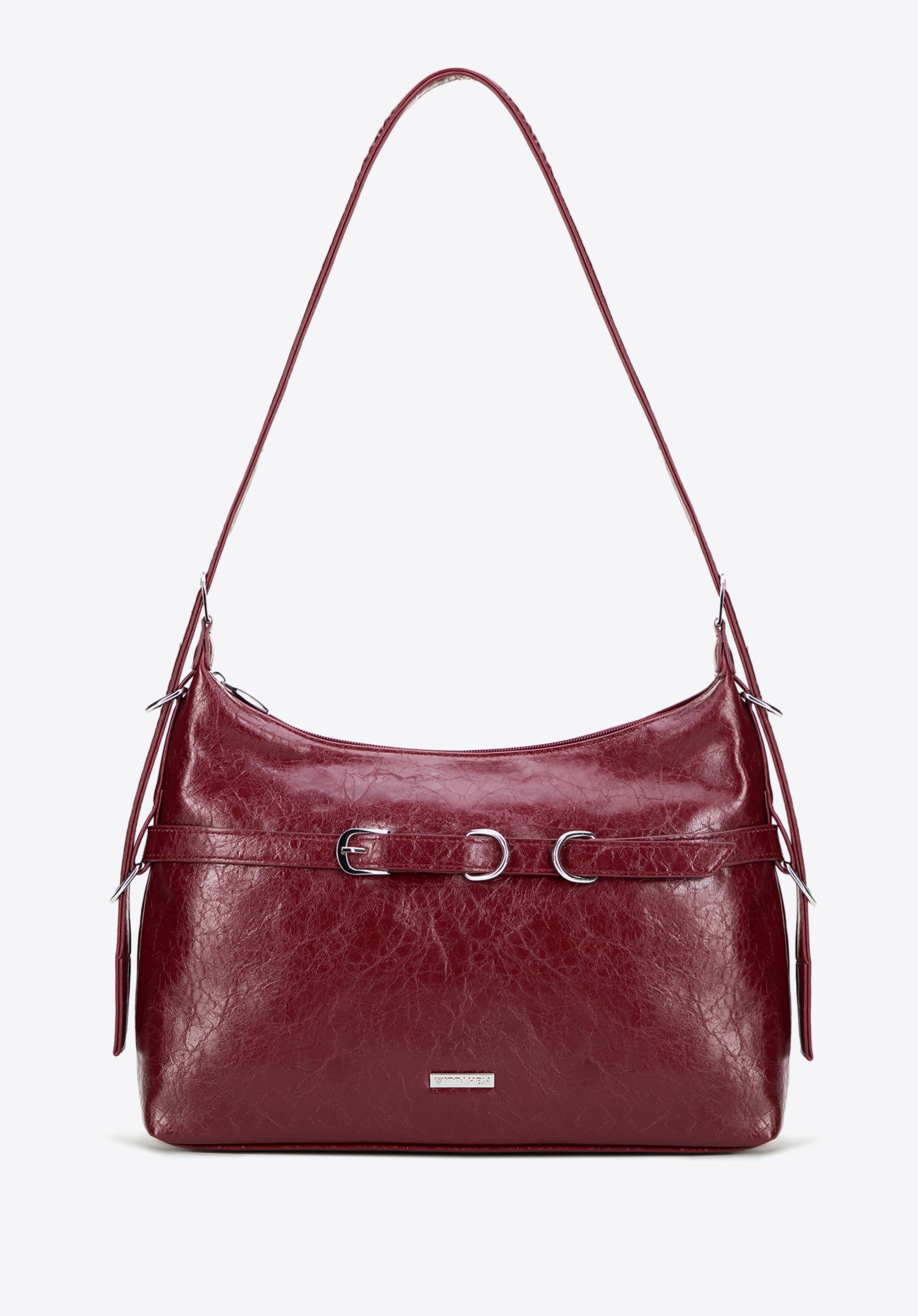 Damska listonoszka z imitacji skóry z ozdobnym paskiem bordowa