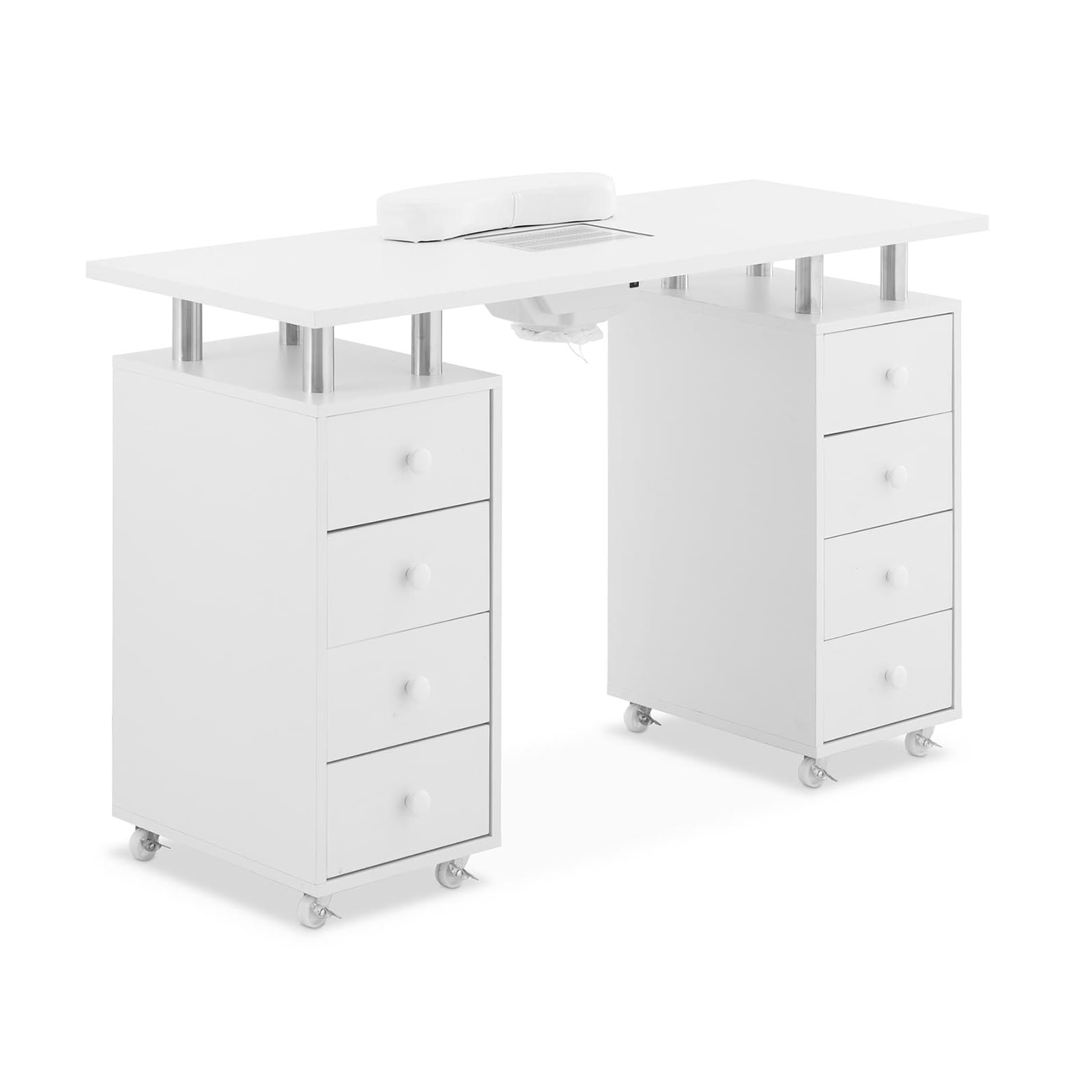 Biurko do manicure z pochłaniaczem pyłów, 8 szuflad, kółka