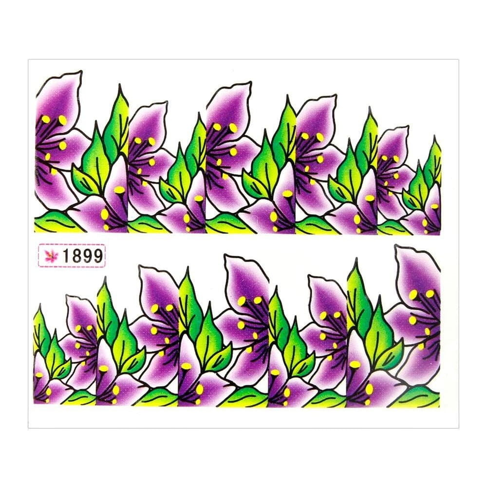 Naklejki wodne do paznokci arkusz 6,5 x 5,5 cm na 10 palców yb Nr 1899