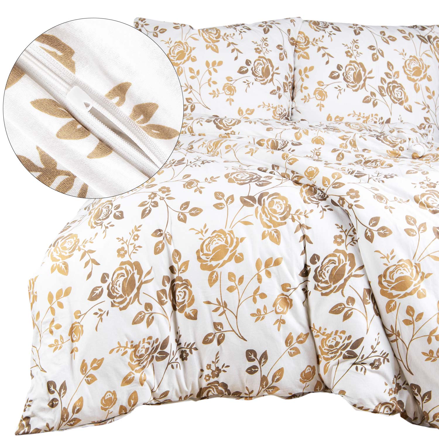 Komplet pościeli 160x200 JERSEY 100% BAWEŁNA złote róże poszwa + poszewki