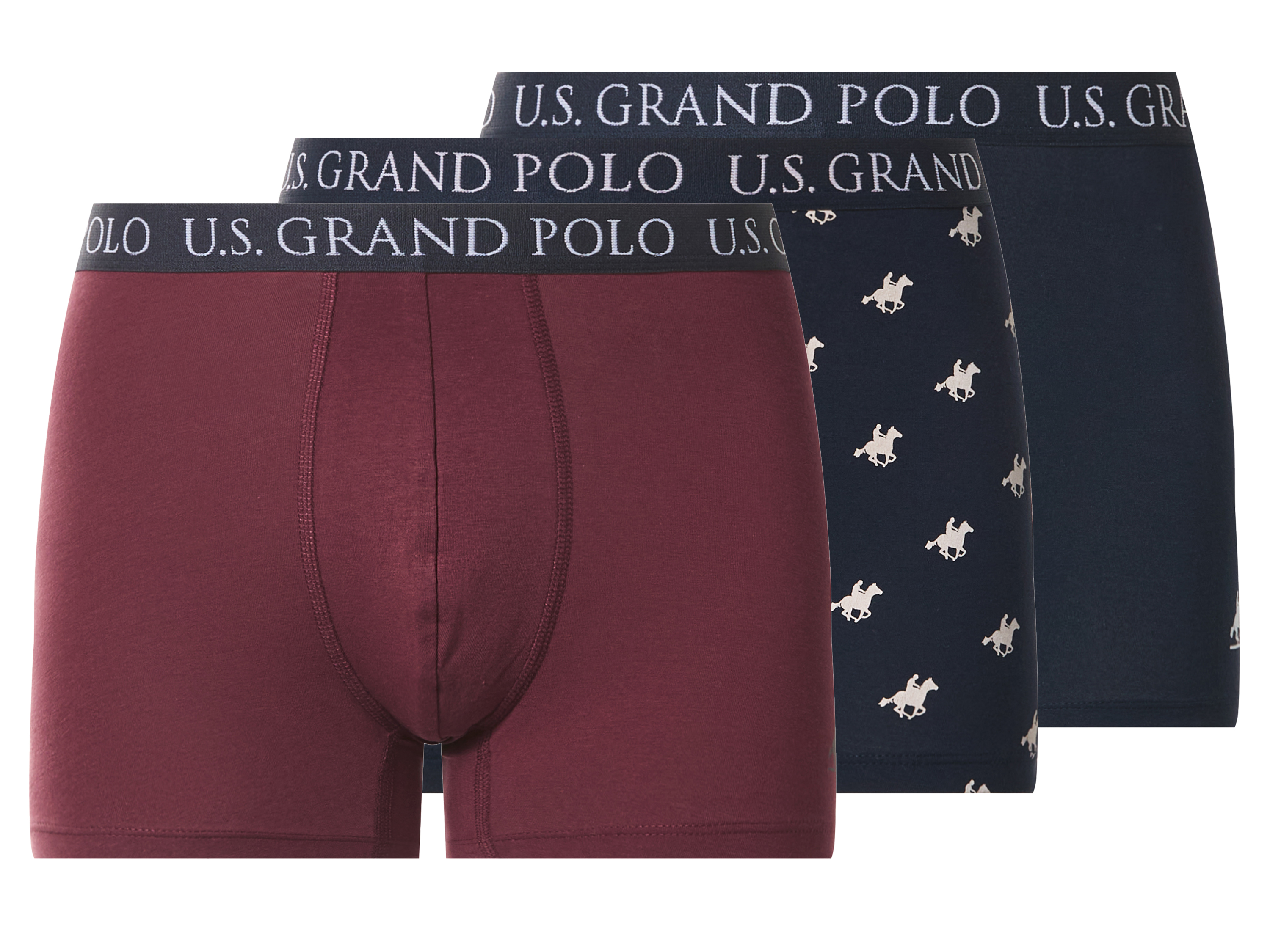 esmara Men U.s. Grand Polo Bokserki męskie z bawełną, 3 pary Granatowy/ bordowy, 7/Xl