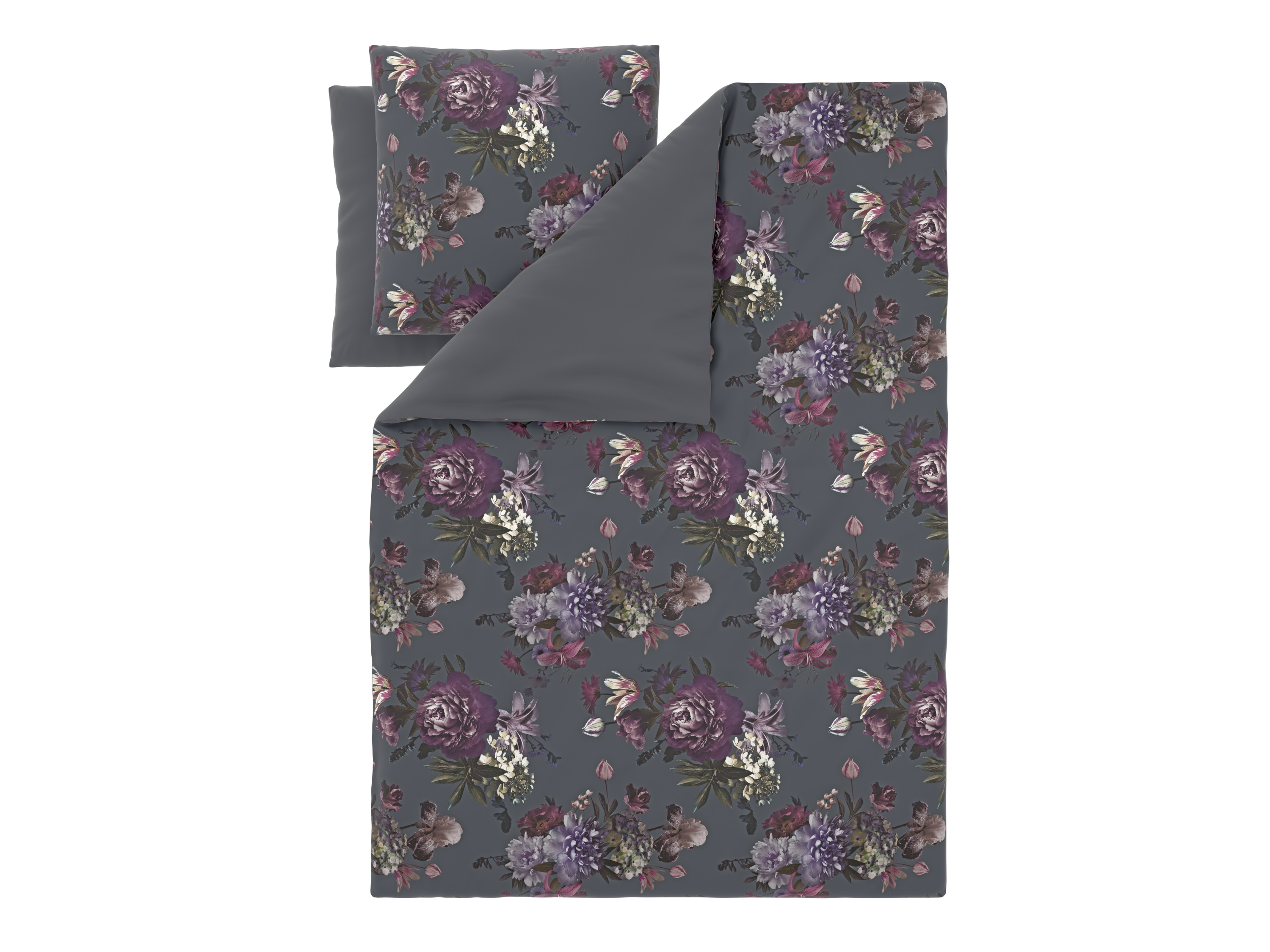 Livarno Pościel dwustronna z mikrowłókna satynowowego, 140 x 200 cm Szary w kwiaty