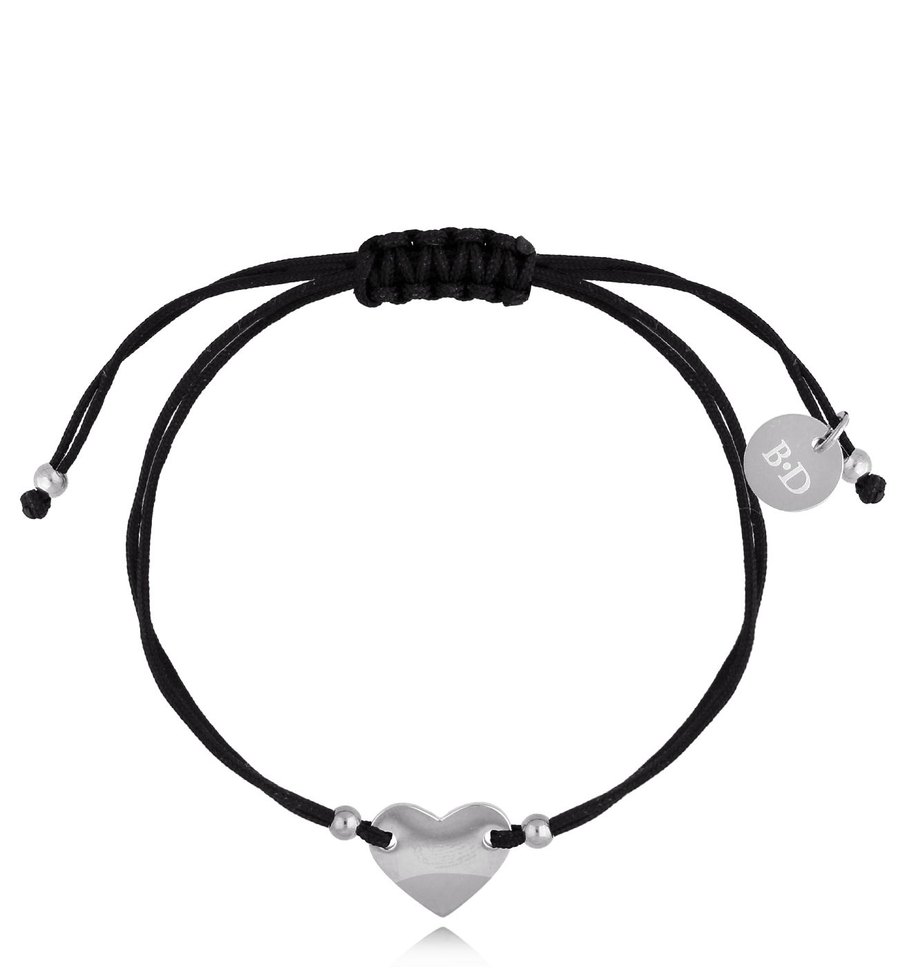Bransoletka srebrna z czarnym sznurkiem i sercem Loto BGL0702 - By Dziubeka