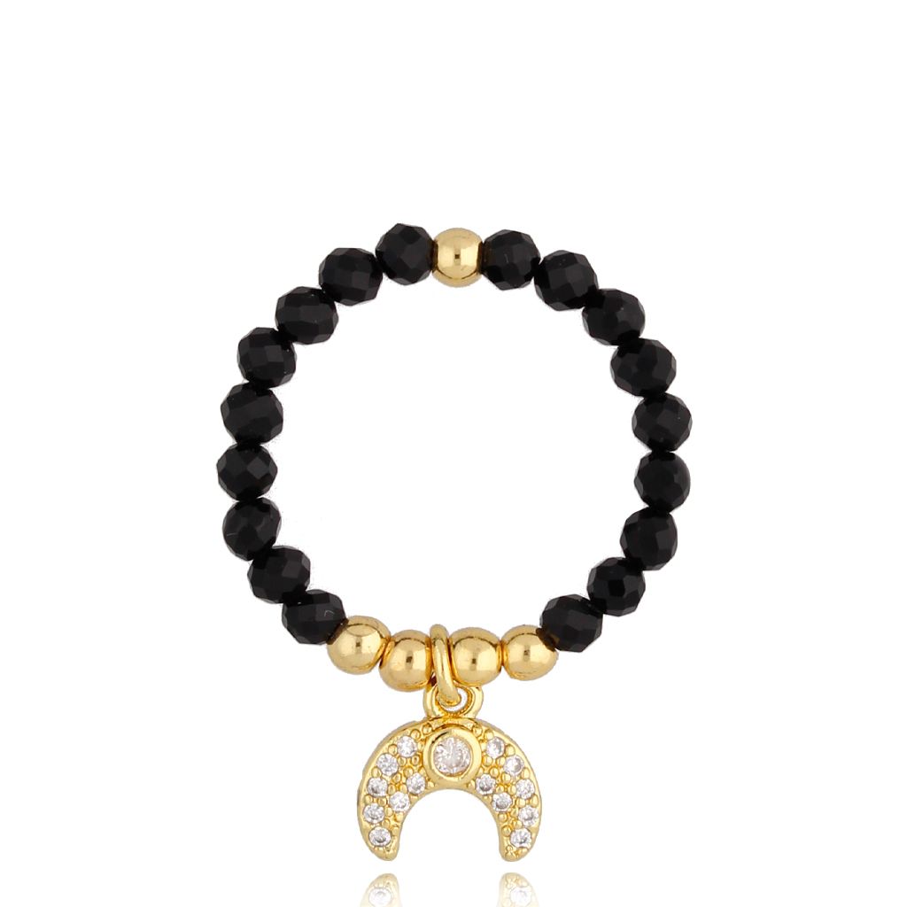 Pierścionek złoty z onyksami i księżycem Hidden PSC0262