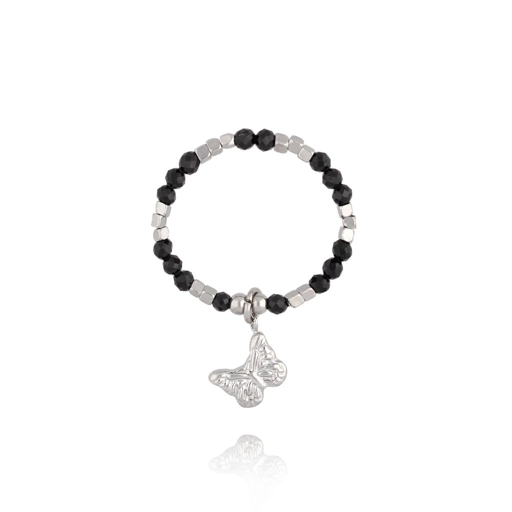 Pierścionek elastyczny srebrny z motylkiem PSC0739 - By Dziubeka