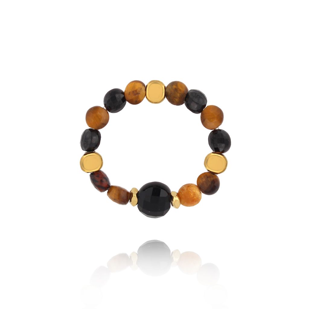 Pierścionek elastyczny brązowy z tygrysim okiem PSC0760