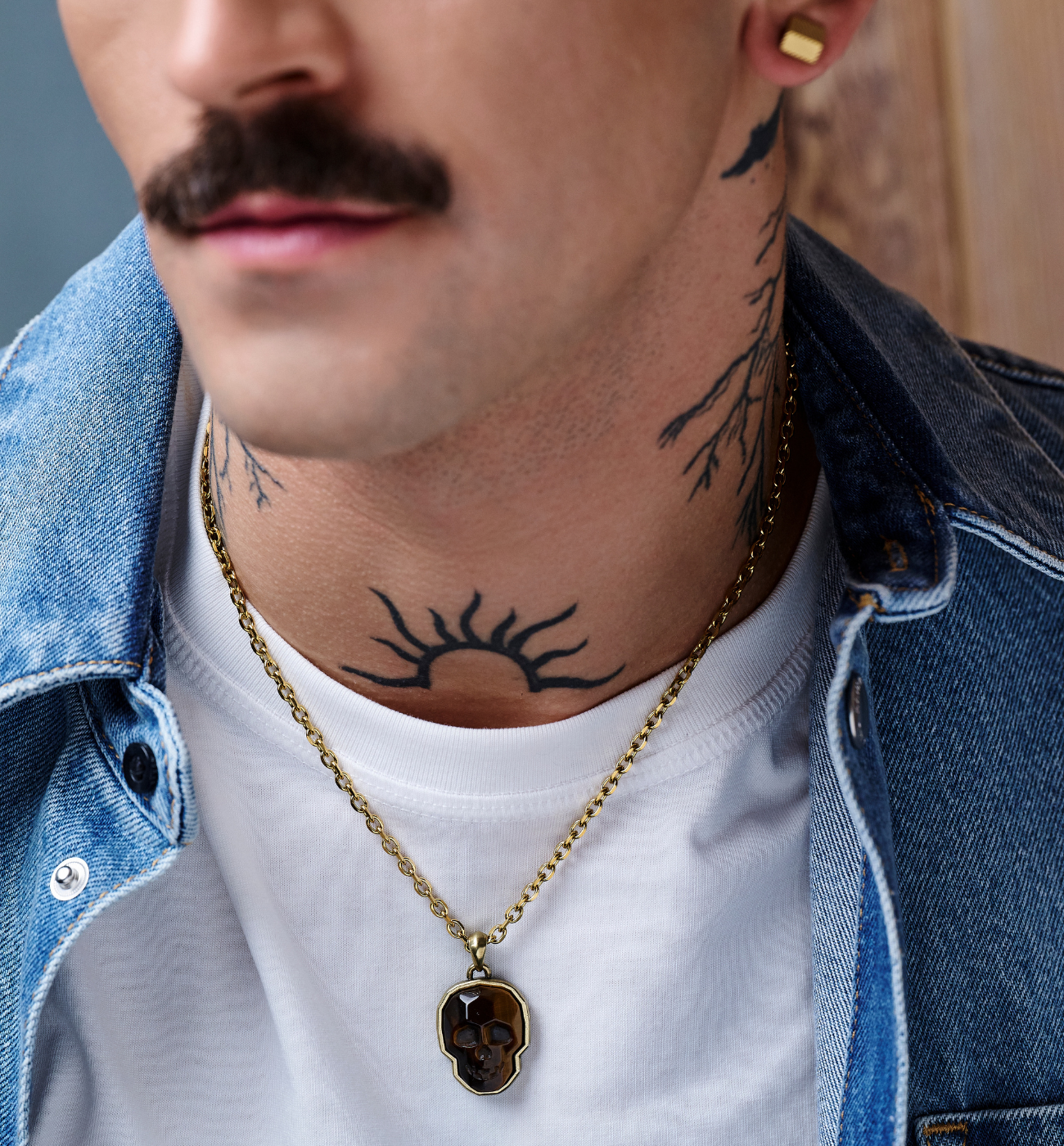 Naszyjnik z czaszką i tygrysim okiem NMITC0203