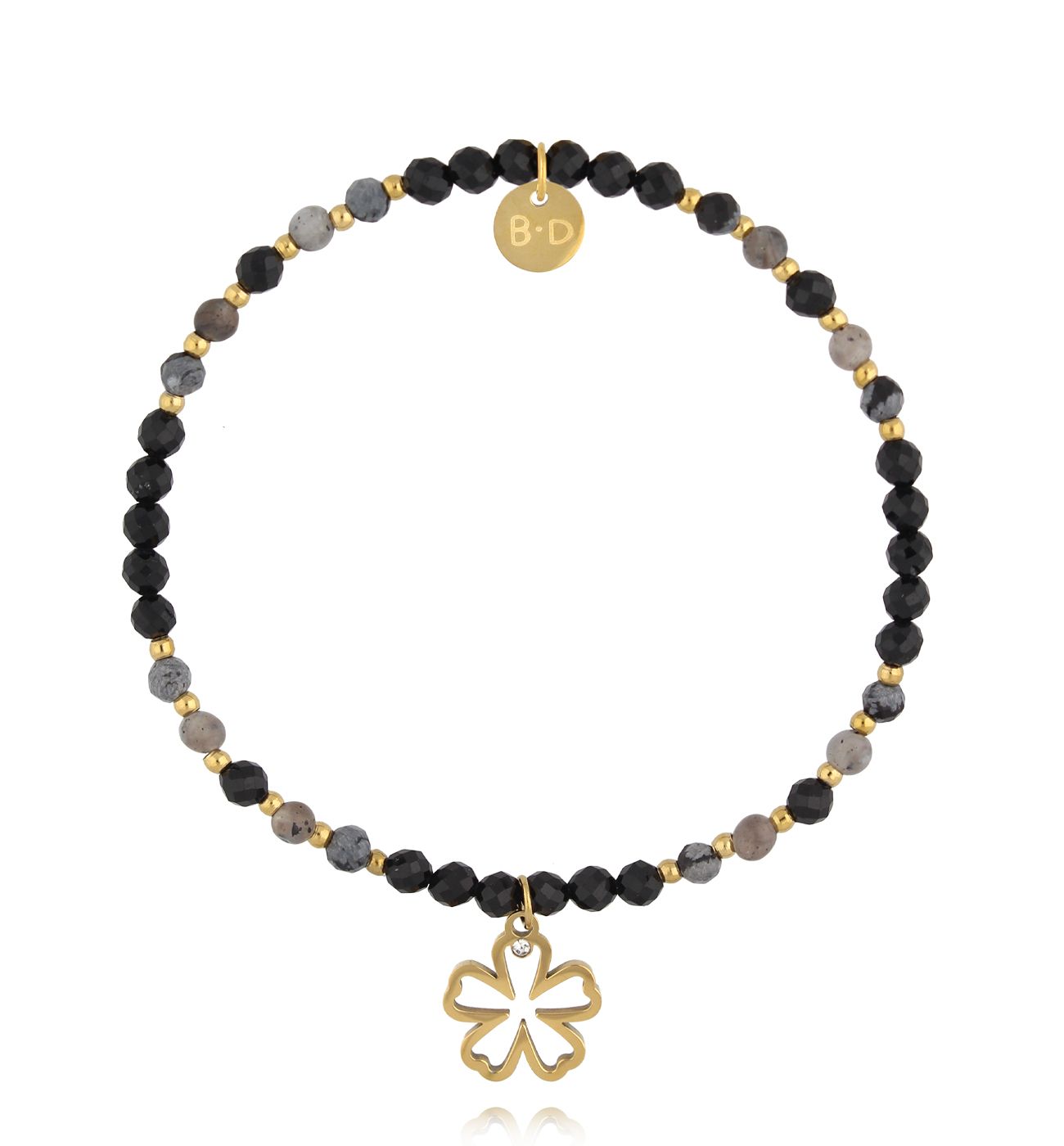 Bransoletka czarno szara z kwiatuszkiem BTW3431