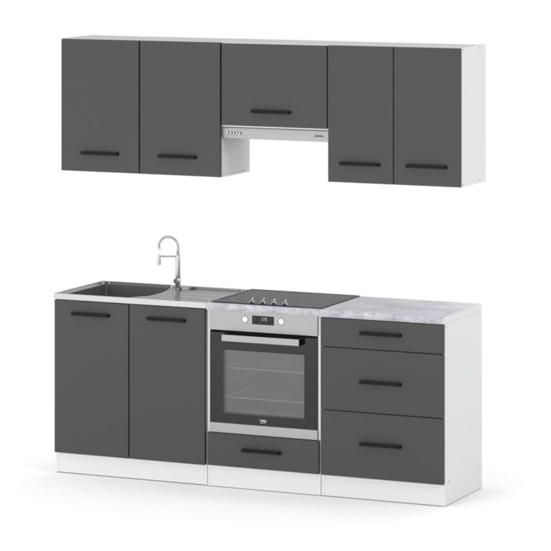 Zestaw Kuchenny Hurtownia-Mebli Z Blatem Kuchnia Mini Mokka Full 200cm Biały Mat Szary Mat 200x47x145 cm 1szt.